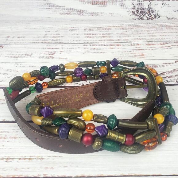 The Limited Leather Jeweled Beaded Belt Size M Boho Hippie Festival Statement - Picture 2 of 10